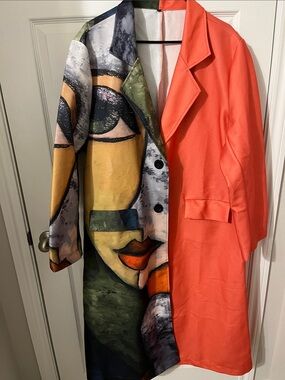 Women's Coral Art-Print Reversible Autumn Coat